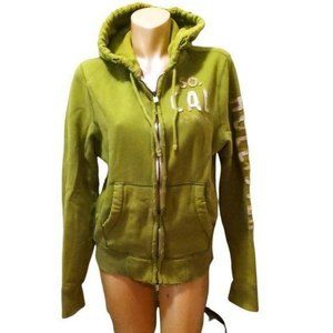 HOLLISTER GREEN DISTRESSED HOODED JACKET LARGE